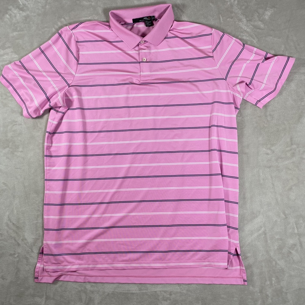 Ralph Lauren RLX Polo Shirt Mens XL Pink Performance Striped